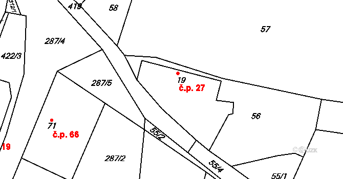 Drásov 27 na parcele st. 19 v KÚ Drásov u Příbramě, Katastrální mapa