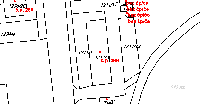 Podmoklice 399, Semily na parcele st. 1211/3 v KÚ Semily, Katastrální mapa