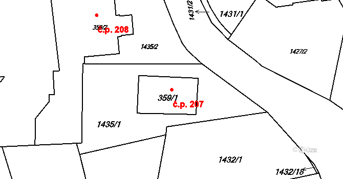 Rožnov pod Radhoštěm 207 na parcele st. 359/1 v KÚ Rožnov pod Radhoštěm, Katastrální mapa