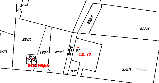 Linhartice 73 na parcele st. 51 v KÚ Linhartice, Katastrální mapa