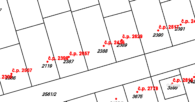 Břeclav 2436 na parcele st. 2388 v KÚ Břeclav, Katastrální mapa