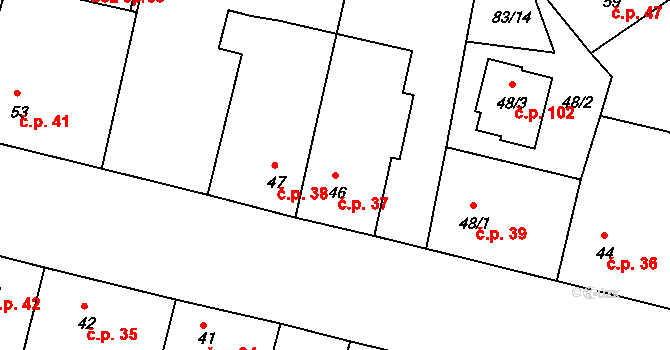 Zárybničná Lhota 37, Tábor na parcele st. 46 v KÚ Zárybničná Lhota, Katastrální mapa