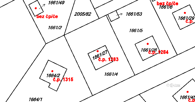 Pelhřimov 1283 na parcele st. 1661/27 v KÚ Pelhřimov, Katastrální mapa