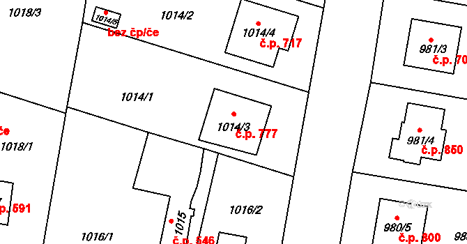 Paskov 777 na parcele st. 1014/3 v KÚ Paskov, Katastrální mapa