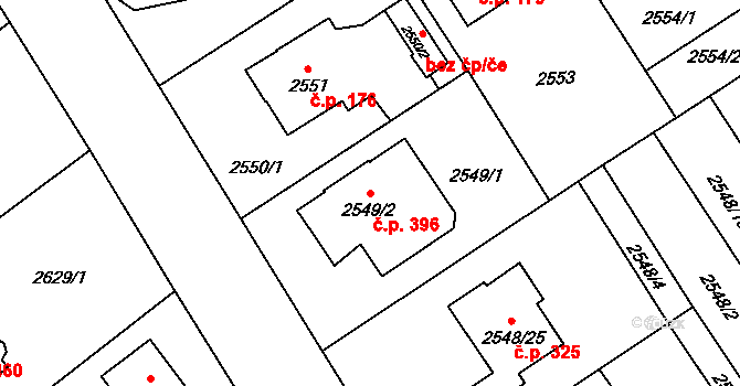 Sviadnov 396 na parcele st. 2549/2 v KÚ Sviadnov, Katastrální mapa