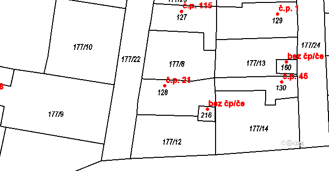 Krchleby 21, Staňkov na parcele st. 128 v KÚ Krchleby u Staňkova, Katastrální mapa
