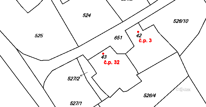 Návrší 32, Tuřany na parcele st. 43 v KÚ Tuřany u Kynšperku nad Ohří, Katastrální mapa