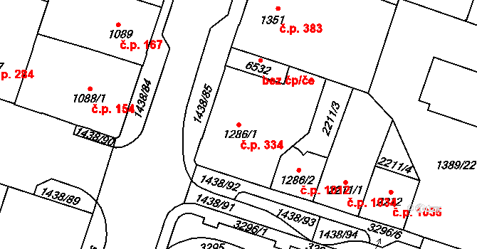 Cheb 334 na parcele st. 1286/1 v KÚ Cheb, Katastrální mapa