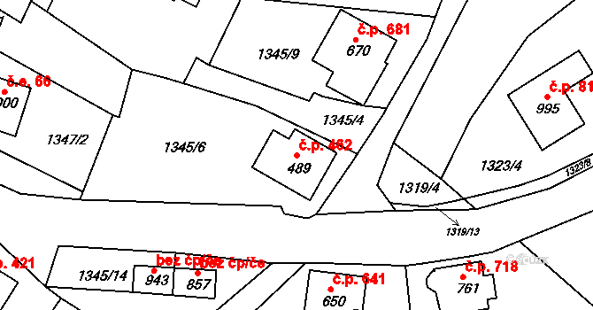 Bublava 462 na parcele st. 489 v KÚ Bublava, Katastrální mapa