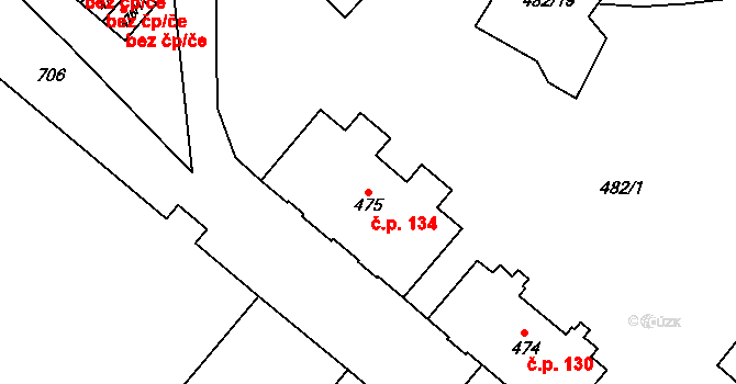 Svatava 134 na parcele st. 475 v KÚ Svatava, Katastrální mapa
