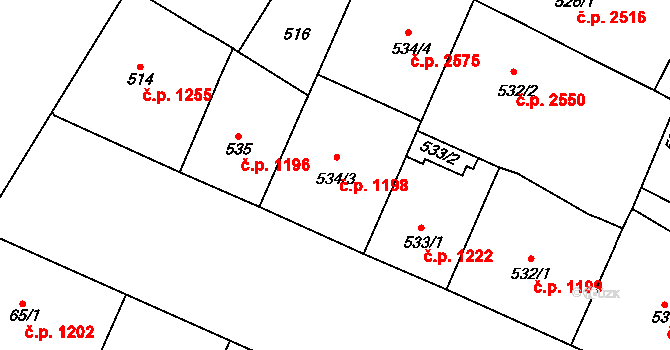 Vinohrady 1198, Praha na parcele st. 534/3 v KÚ Vinohrady, Katastrální mapa