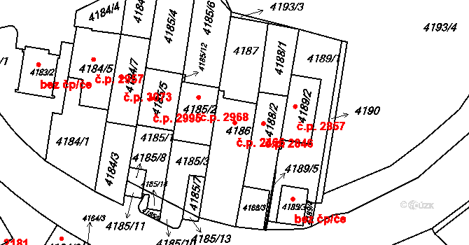 Smíchov 2466, Praha na parcele st. 4186 v KÚ Smíchov, Katastrální mapa