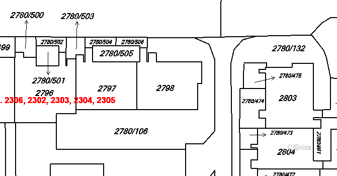 Stodůlky 2302,2303,2304,2305,, Praha na parcele st. 2795 v KÚ Stodůlky, Katastrální mapa