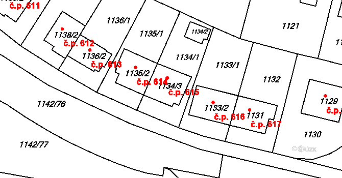 Řepy 615, Praha na parcele st. 1134/3 v KÚ Řepy, Katastrální mapa