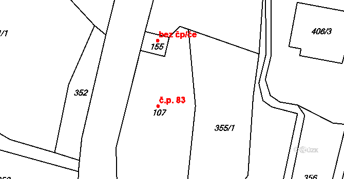Zlatá Olešnice 83 na parcele st. 107 v KÚ Zlatá Olešnice, Katastrální mapa