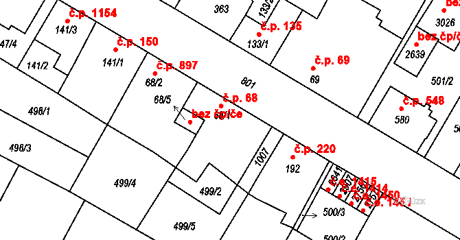 Sezimovo Ústí 68 na parcele st. 68/1 v KÚ Sezimovo Ústí, Katastrální mapa