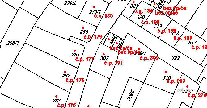 Česká Lípa 191 na parcele st. 307 v KÚ Česká Lípa, Katastrální mapa