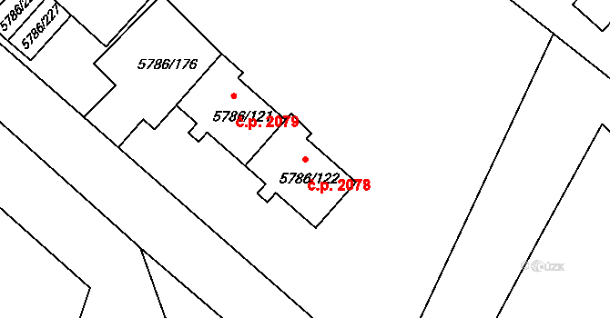 Česká Lípa 2078 na parcele st. 5786/122 v KÚ Česká Lípa, Katastrální mapa