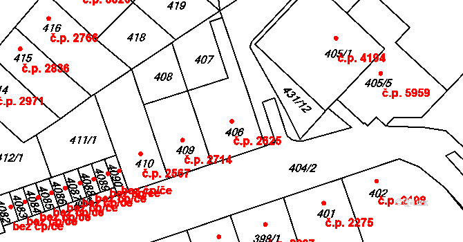Chomutov 2625 na parcele st. 406 v KÚ Chomutov II, Katastrální mapa