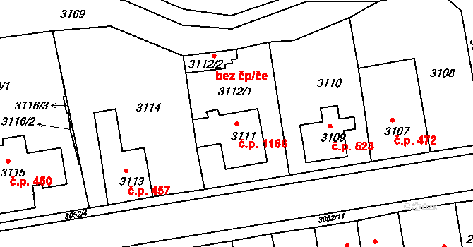 Jirkov 1166 na parcele st. 3111 v KÚ Jirkov, Katastrální mapa