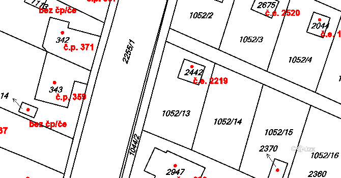 Litice 2219, Plzeň na parcele st. 2442 v KÚ Valcha, Katastrální mapa