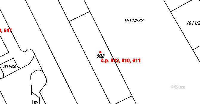 Rotava 610,611,612 na parcele st. 692 v KÚ Rotava, Katastrální mapa