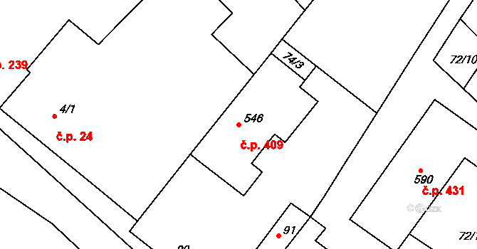 Čebín 409 na parcele st. 546 v KÚ Čebín, Katastrální mapa