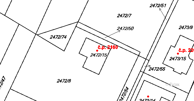 Předměstí 2160, Litoměřice na parcele st. 2472/15 v KÚ Litoměřice, Katastrální mapa