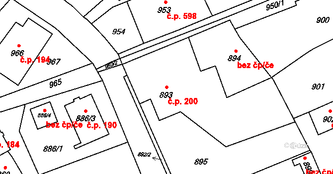 Šluknov 200 na parcele st. 893 v KÚ Šluknov, Katastrální mapa