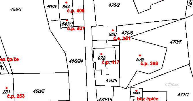 Vranov nad Dyjí 417 na parcele st. 872 v KÚ Vranov nad Dyjí, Katastrální mapa