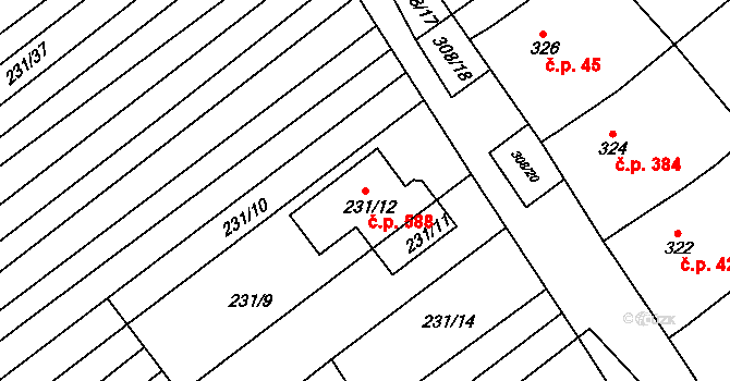 Babice 588 na parcele st. 231/12 v KÚ Babice u Uherského Hradiště, Katastrální mapa