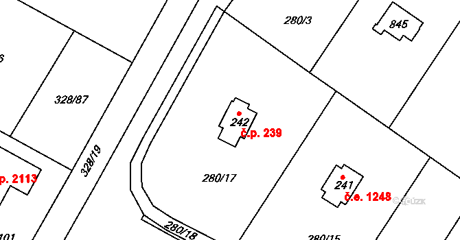 Ládví 239, Kamenice na parcele st. 242 v KÚ Ládví, Katastrální mapa