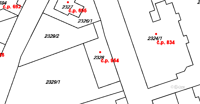 Šluknov 954 na parcele st. 2328 v KÚ Šluknov, Katastrální mapa