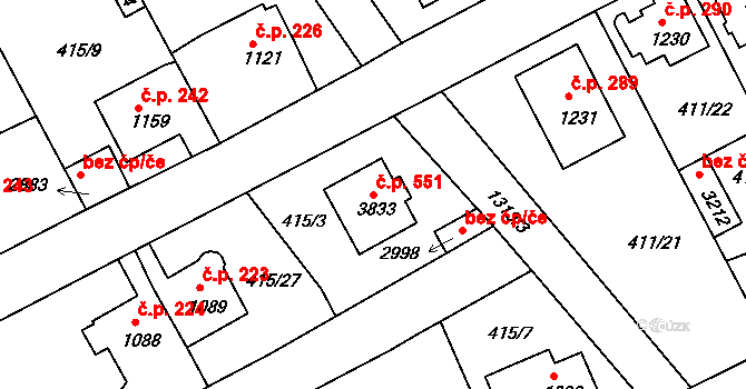 Horní Brána 551, Český Krumlov na parcele st. 3833 v KÚ Český Krumlov, Katastrální mapa