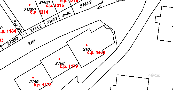 Bzenec 1463 na parcele st. 2167 v KÚ Bzenec, Katastrální mapa