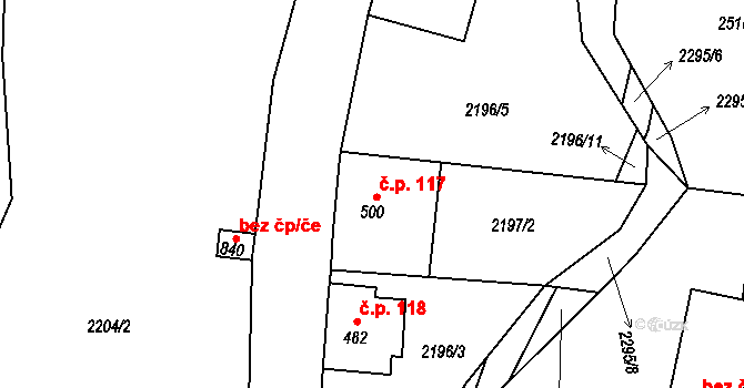 Horní Ledeč 117, Ledeč nad Sázavou na parcele st. 500 v KÚ Ledeč nad Sázavou, Katastrální mapa