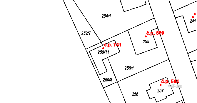Hrádek nad Nisou 741 na parcele st. 259/11 v KÚ Hrádek nad Nisou, Katastrální mapa