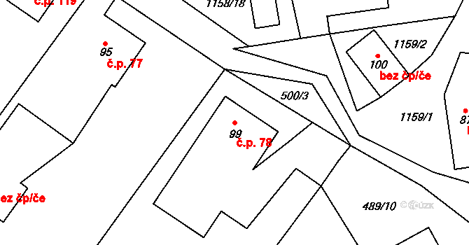 Jabloňov 78 na parcele st. 99 v KÚ Jabloňov u Velkého Meziříčí, Katastrální mapa