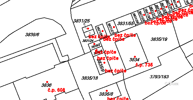 Chomutov 39101169 na parcele st. 3835/3 v KÚ Chomutov I, Katastrální mapa