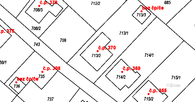 Fryšták 370 na parcele st. 713/2 v KÚ Fryšták, Katastrální mapa