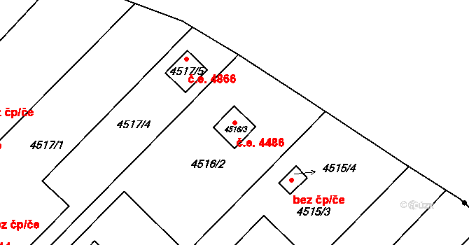 Znojmo 4486 na parcele st. 4516/3 v KÚ Znojmo-město, Katastrální mapa