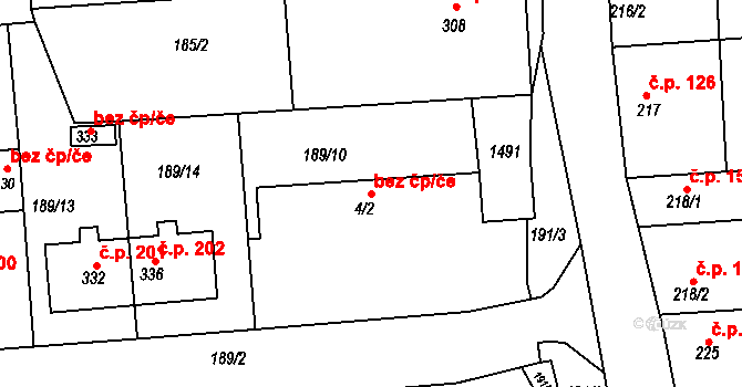 Studnice 42352169 na parcele st. 4/2 v KÚ Studnice u Vyškova, Katastrální mapa