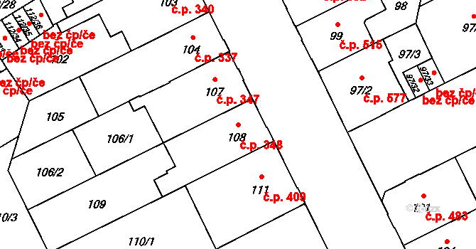 Předměstí 348, Opava na parcele st. 108 v KÚ Opava-Předměstí, Katastrální mapa