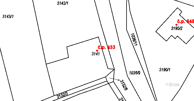 Buchlovice 433 na parcele st. 3141 v KÚ Buchlovice, Katastrální mapa