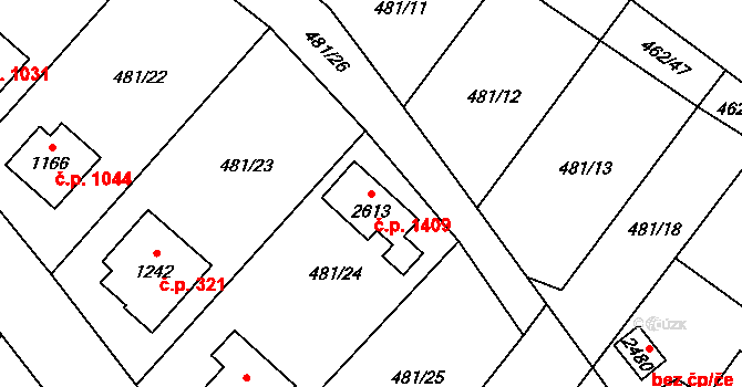 Třebechovice pod Orebem 1409 na parcele st. 2613 v KÚ Třebechovice pod Orebem, Katastrální mapa