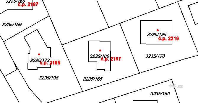 Tachov 2197 na parcele st. 3235/166 v KÚ Tachov, Katastrální mapa