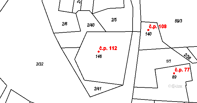 Jeníkov 112 na parcele st. 146 v KÚ Jeníkov u Hlinska, Katastrální mapa