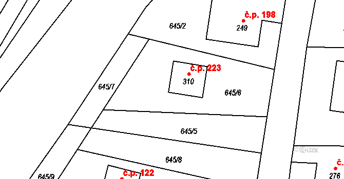 Bohdíkov 223 na parcele st. 310 v KÚ Dolní Bohdíkov, Katastrální mapa