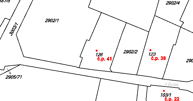 Tlucná 41, Horní Bělá na parcele st. 126 v KÚ Horní Bělá, Katastrální mapa