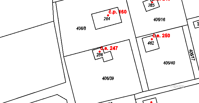Kytín 247 na parcele st. 286 v KÚ Kytín, Katastrální mapa